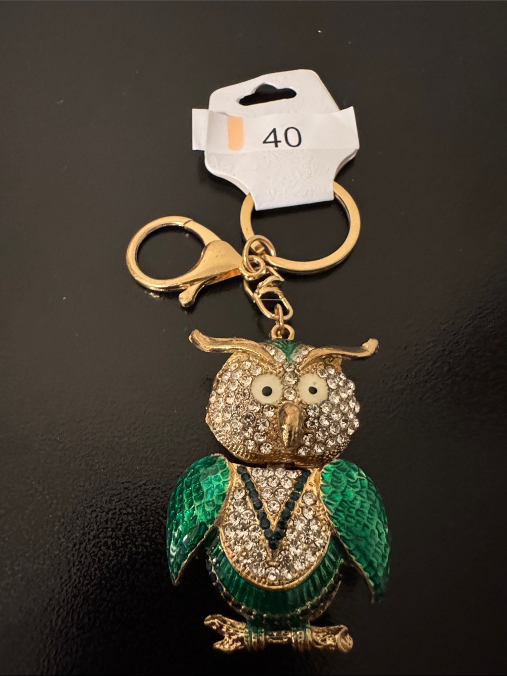 Gold & Green Owl Crystal Keychain - Charm or Bag Charm Accessory